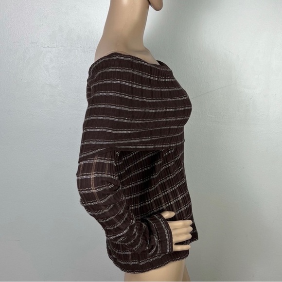 NEW FREE PEOPLE REVOLVE STRIPED OFF-THE-SHOULDER RIBBED TOP - Picture 5 of 8